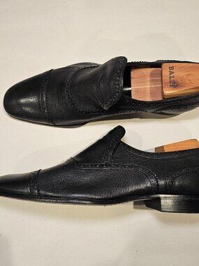 Bally Men's Loafers 8.5 Black Leather Danube Slip On Dress Shoes Luxury